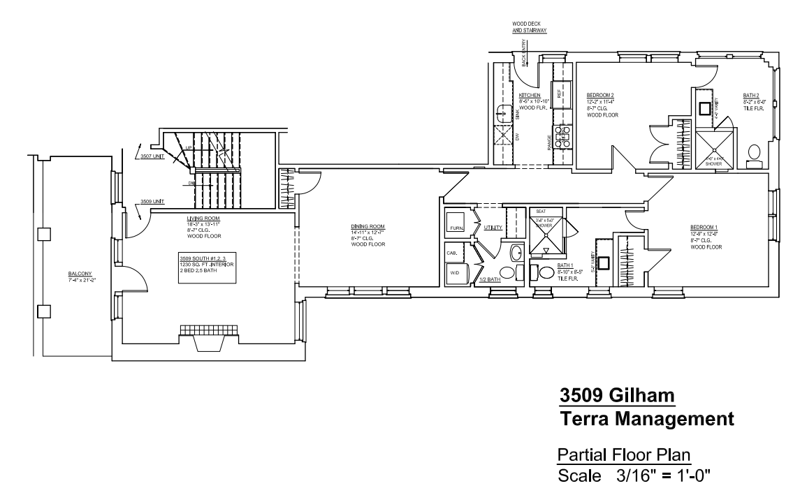 Floor plan for 2 beds, 2.5 baths, 1350 sqft